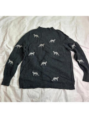Chico's Charcoal Gray Cashmere-Blend Sweater Embroidered Cheetah L